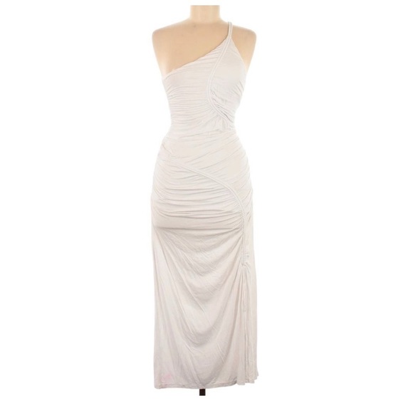 Jonathan SIMKHAI White Midi Dress Size Small Jessica Ruched Bodycon One Shoulder - Picture 3 of 6